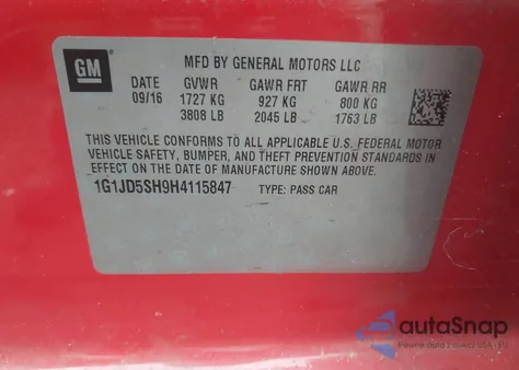 2017 Chevrolet Sonic Lt Auto from USA, damaged, VIN 1G1JD5SH9H4115847